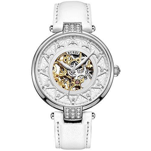 BUREI Reloj Automático para Mujer Reloj Esqueleto de Moda Reloj Mecánico Cristal de...