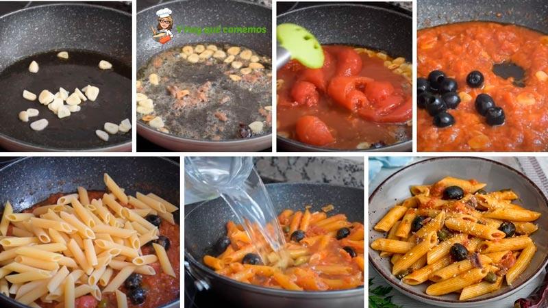 como hacer paso a paso pasta con salsa a la puttanesca
