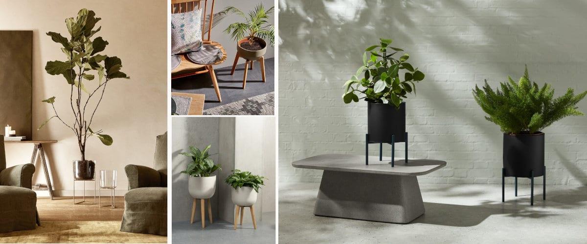 Maceteros minimalistas con peanas para decorar espacios modernos