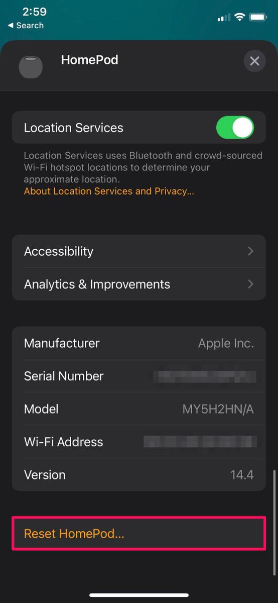 Cómo restablecer el HomePod