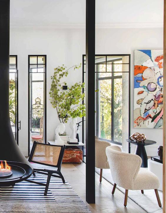 decoralinks | #lalejandrapombo #contemporaneo #chimenea #lanaboucle #salon
