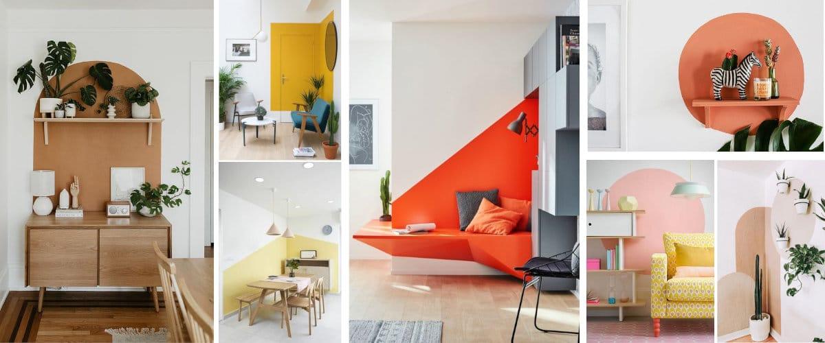 Pinta gormas geométricas en la pared para destacar un rincón o mueble