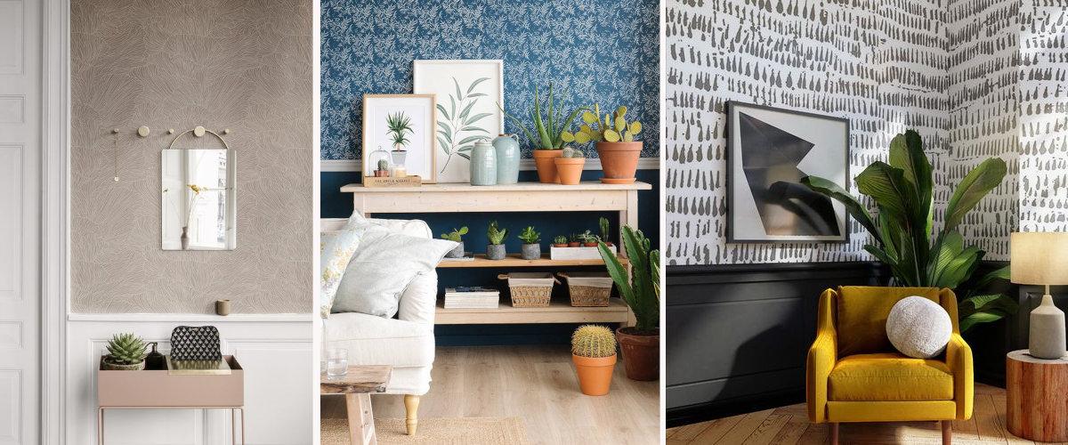 Empapela medias paredes y combina con pintura