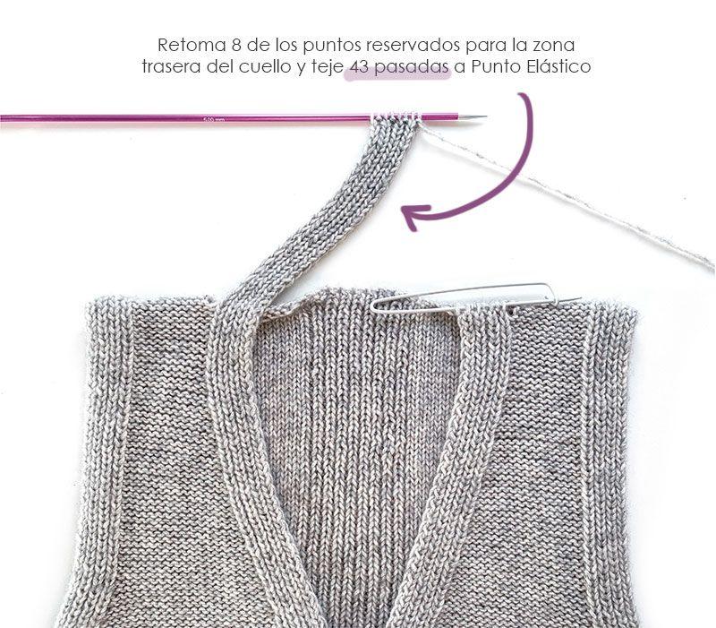 Chaleco de Punto Reversible DUO - Patrón y Tutorial - Teje la tira del cuello