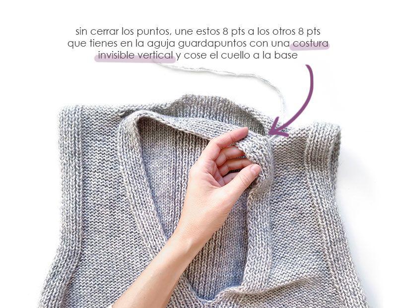 Chaleco de Punto Reversible DUO - Patrón y Tutorial - Cose la tira del cuello