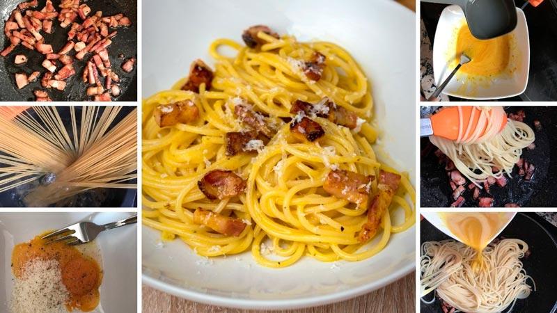 paso a paso espaguetis carbonara receta italiana