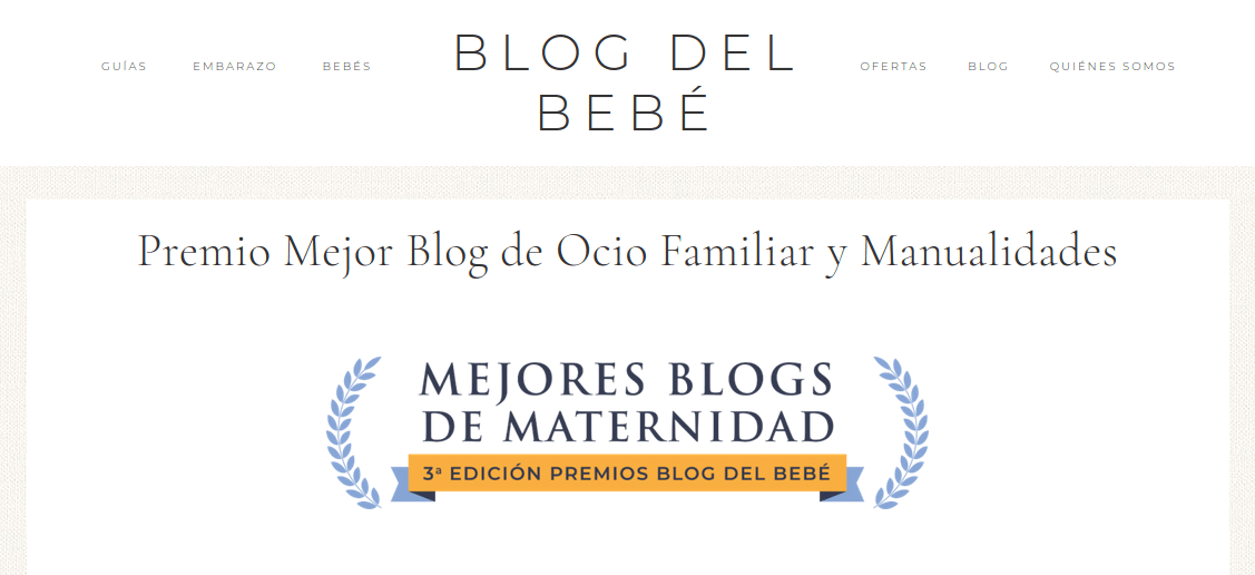 Logo y página principal de la página de los premios el blog del bebe