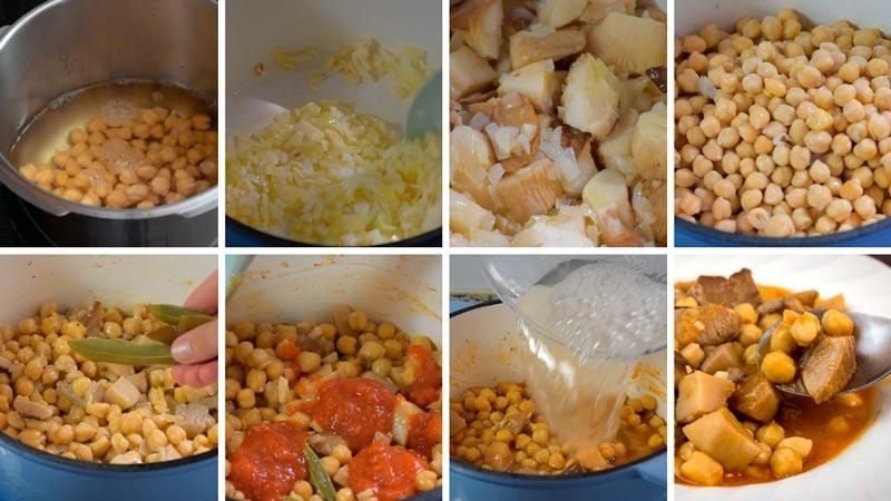 paso a paso guiso garbanzos con setas