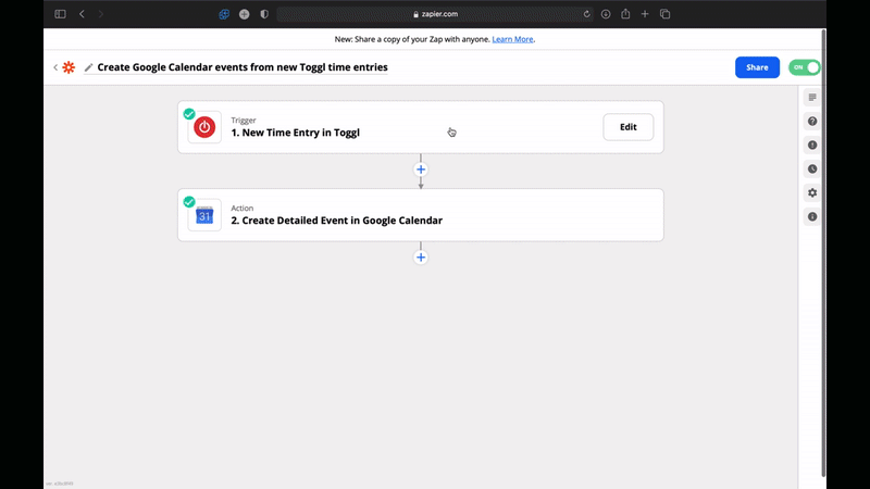 ejemplo de zap que conecta Toggl con Google Calendar