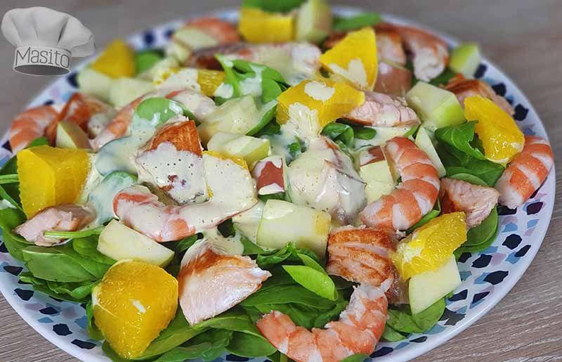 Ensalada de langostinos y salmon