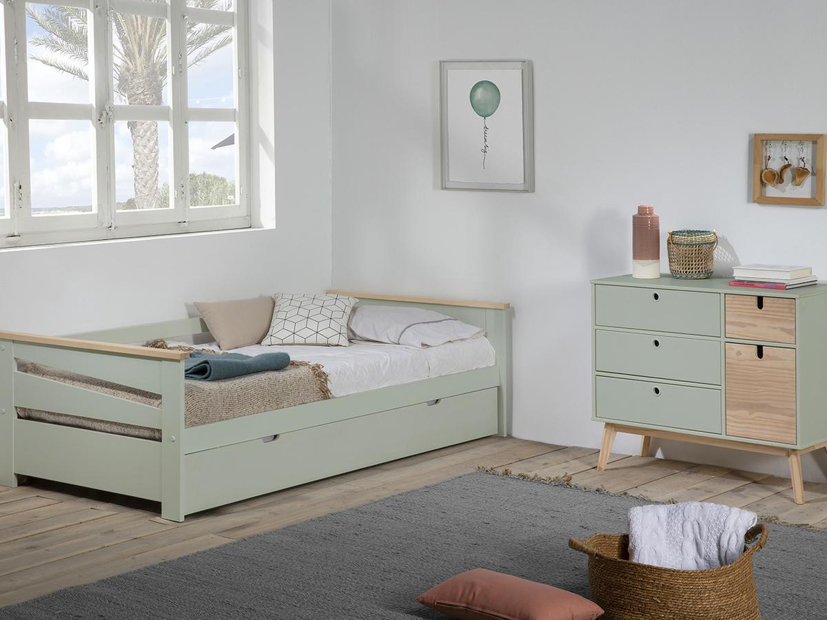 Cama Ten Natural/Verde Mdf/pino 105x62x199cm