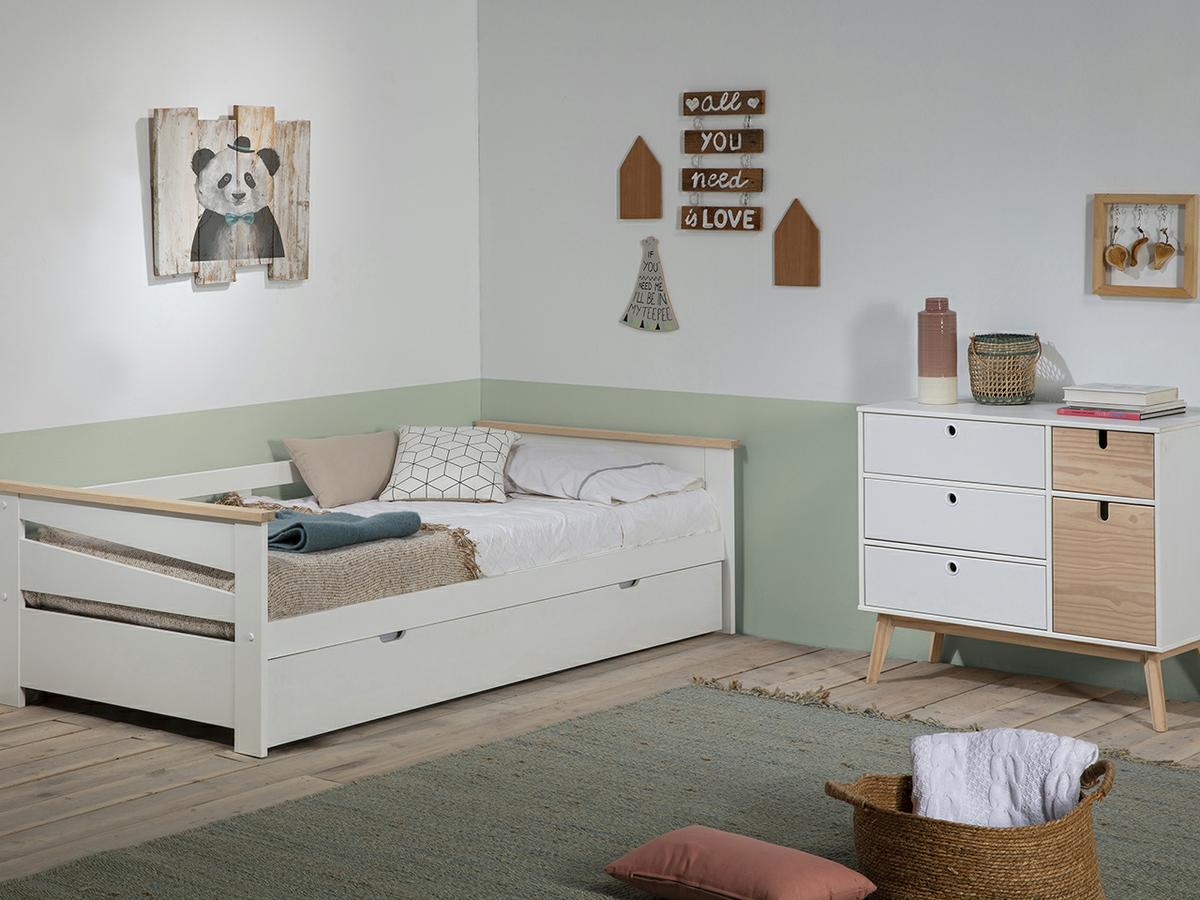 Cama Ten Natural/Blanco Mdf/pino 105x62x199cm