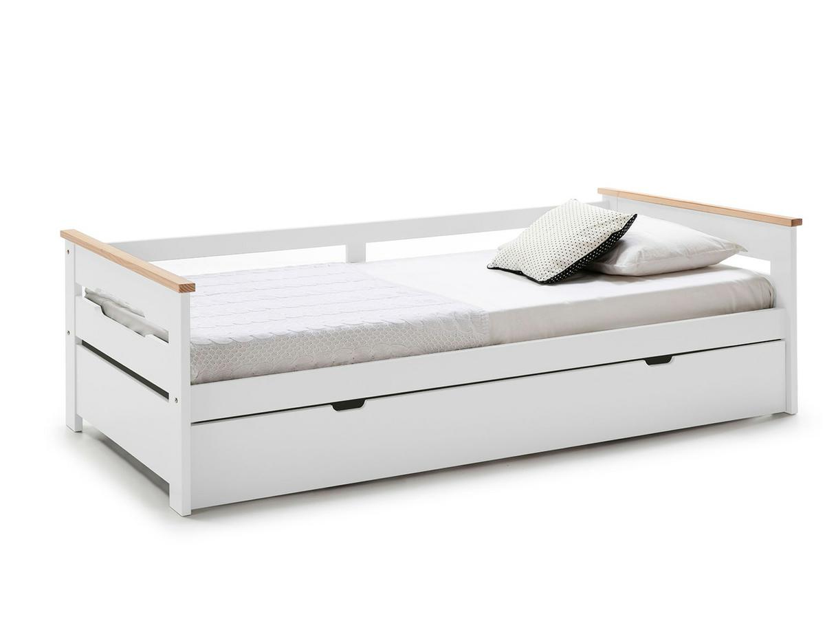 Cama Lance Natural/Lacado blanco Mdf/pino 105x62x199cm
