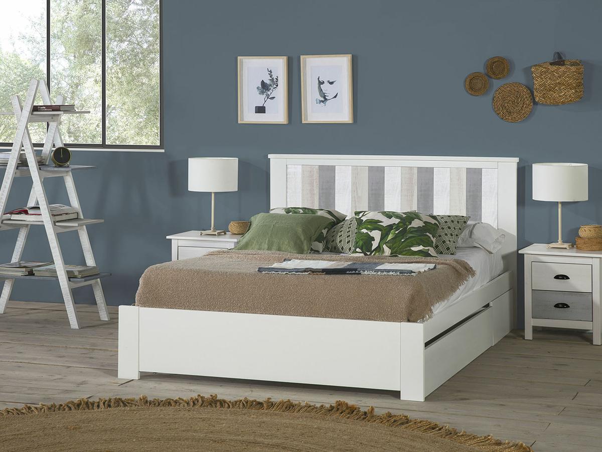 Cama Itami Gris claro/Gris oscuro/Blanco Dm/pino 153x100x198cm