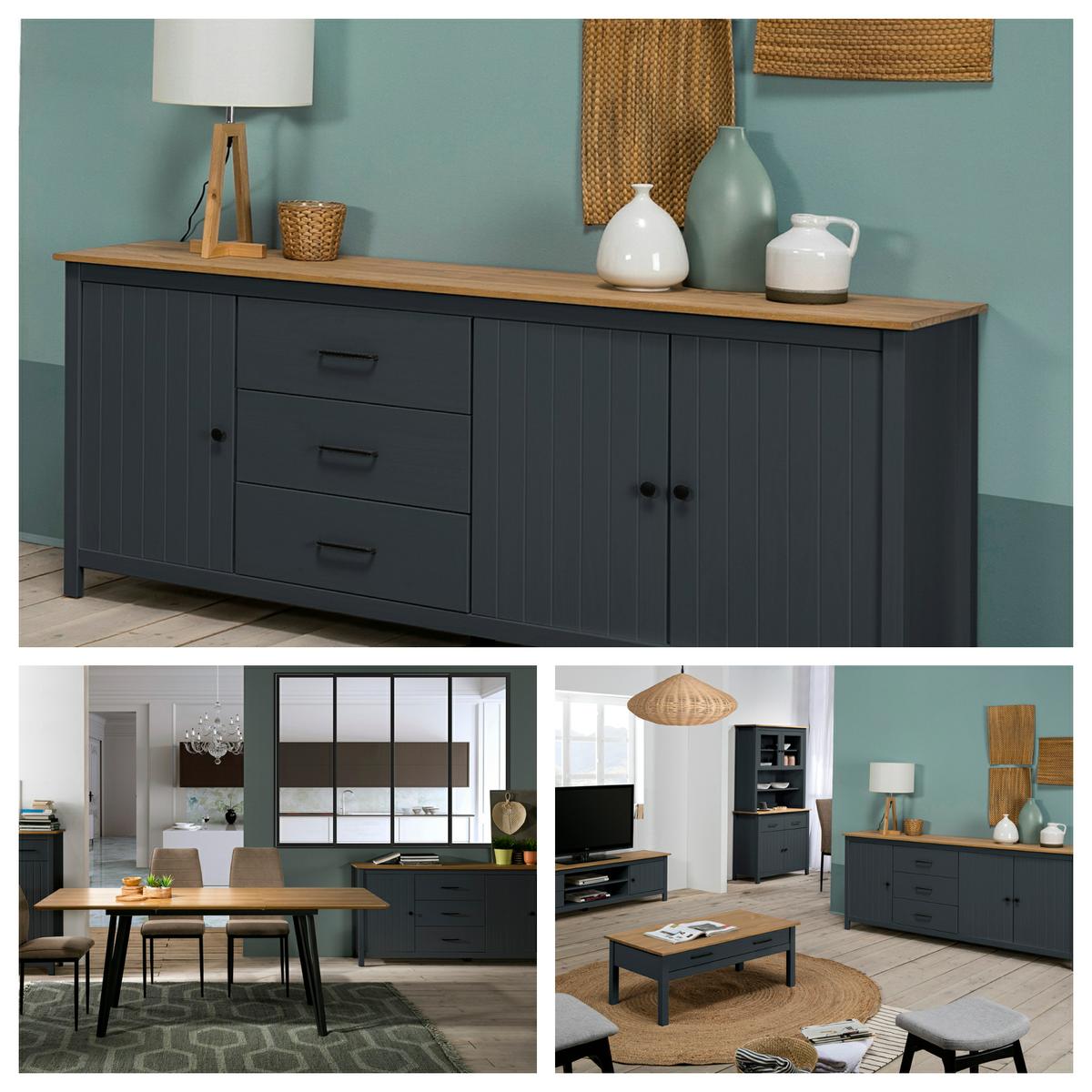 Aparador Lucas Azul oscuro/Natural Pino 40x80x150cm