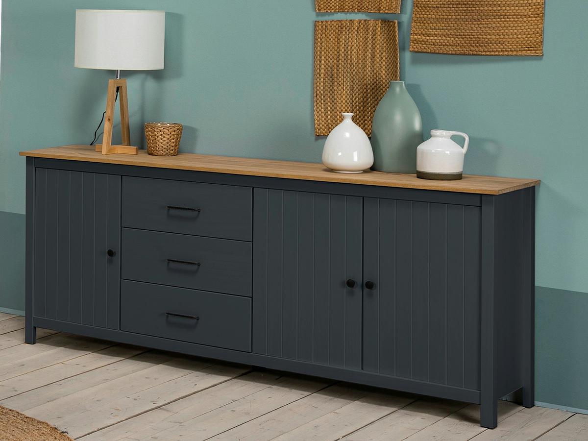 Aparador Lucas Azul oscuro/Natural Pino 40x80x190cm