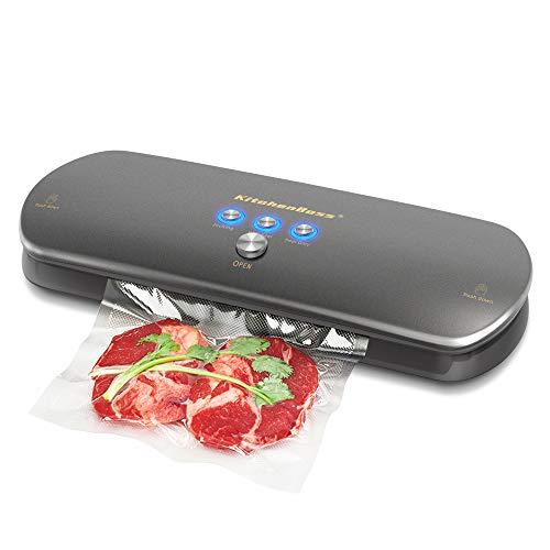 KitchenBoss Envasadora de alimentos al vacío, Sistema de Sellado Automático por Vacío, con Kit de Arranque 20 Bolsas envasado al vacío