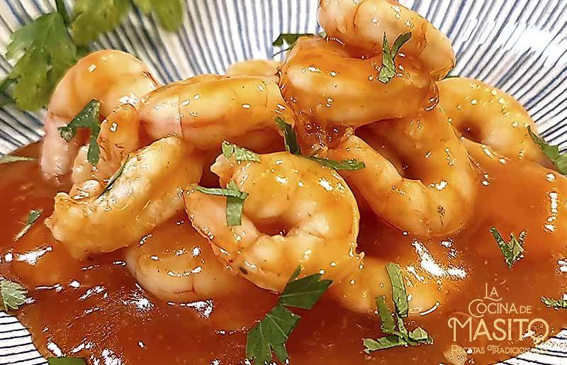 Receta de langostinos o gambas con salsa agridulce