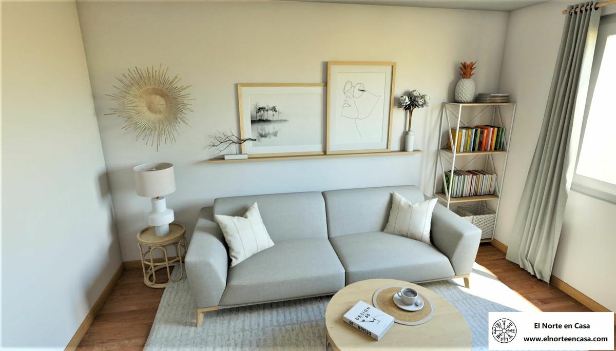 Salón en tonos neutros gris y blanco