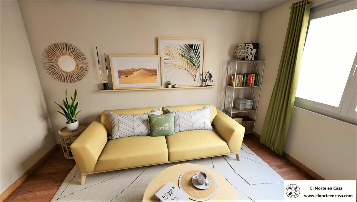 Salón colores cálidos sofá amarillo