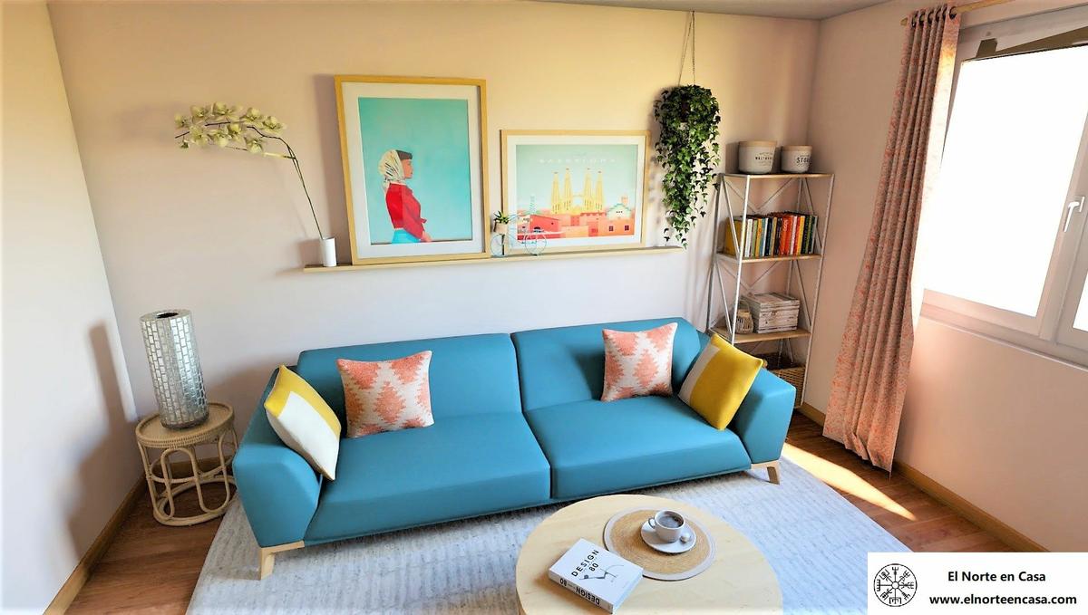 salón estilo vintage sofá azul