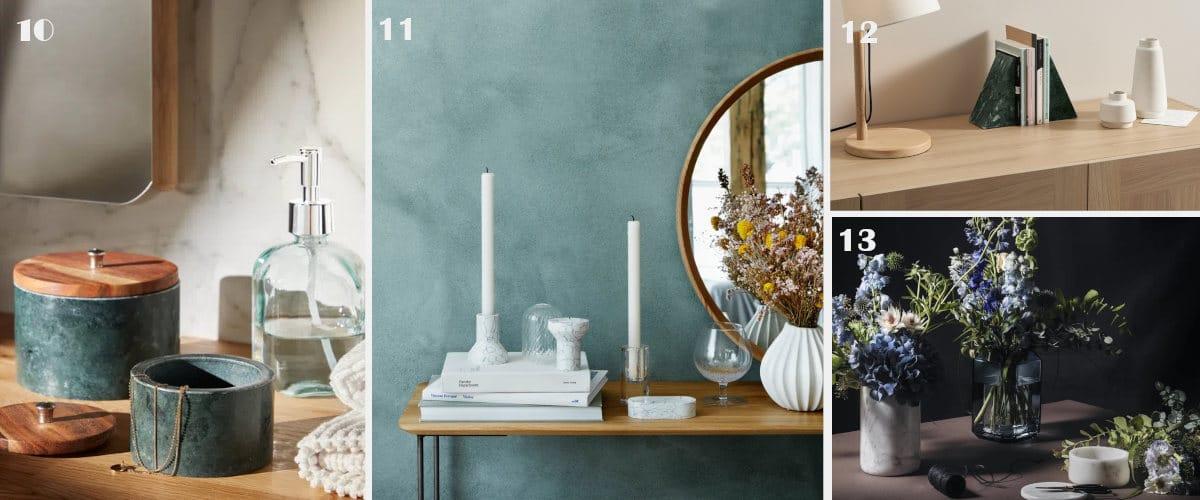 Hay muchos objetos decorativos de mármol