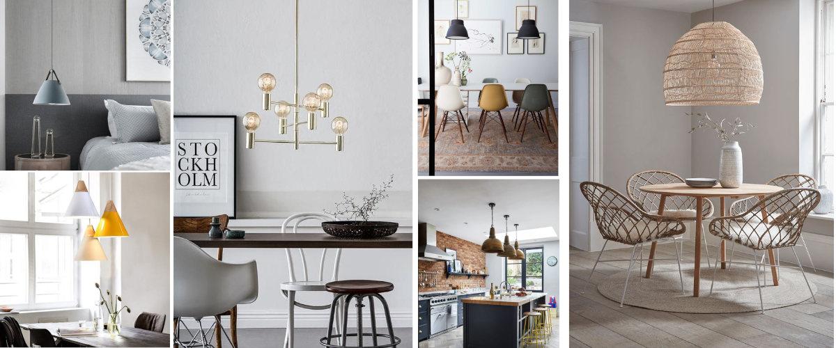 Lámparas colgantes sobre la mesa o la isla