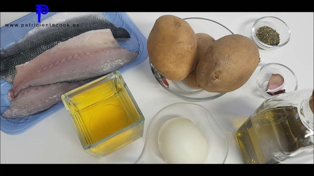 lubina con patatas a la sidra en horno