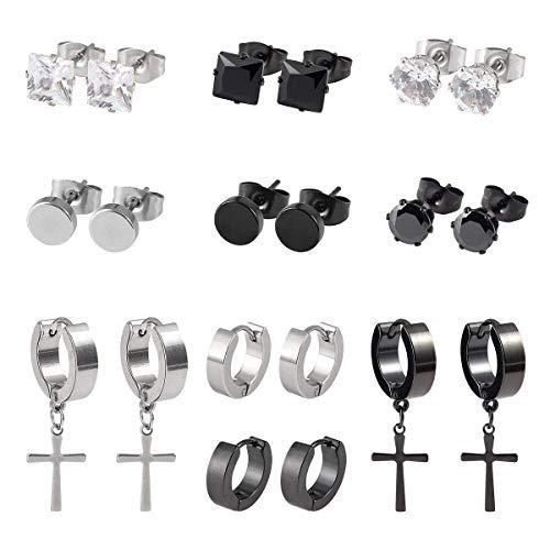10 Pares Pendientes de Cruz Acero Inoxidable Pendientes Hombres Mujeres Unisex...