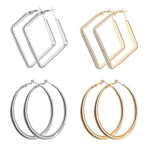 EQLEF Aros Pendientes Plata, Grandes Pendientes Redondos y Cuadrados para Mujer...