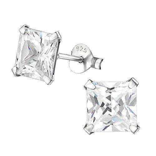 Laimons Pendientes para mujer Cuadrado Brillante Brillante Plata de ley 925