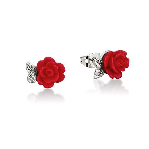 Pendientes de la rosa roja encantada de La Bella y la Bestia de Disney, de oro...