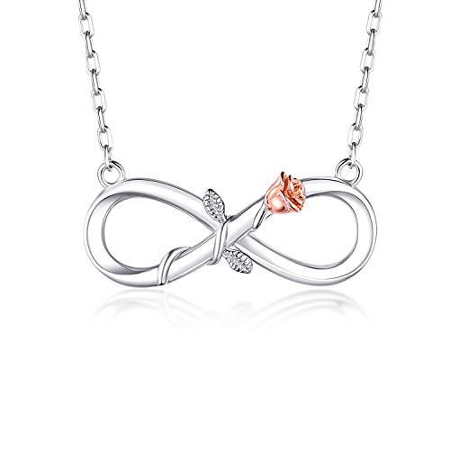 BlingGem Collares para Mujer Flor Rosa Infinito Plata Chapado en Oro Blanco...