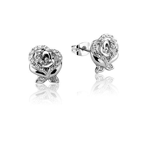 Disney Couture Pendientes con diseño de rosa encantada de la Bella y la Bestia...