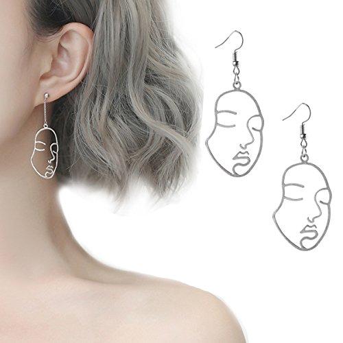 Tpocean - Pendientes colgantes de metal con diseño abstracto de cara estilo...