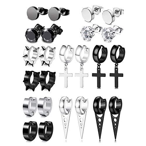 PROJEWE 12 Pares Aro Pendientes de Acero Inoxidable Huggie Cruz Colgantes...