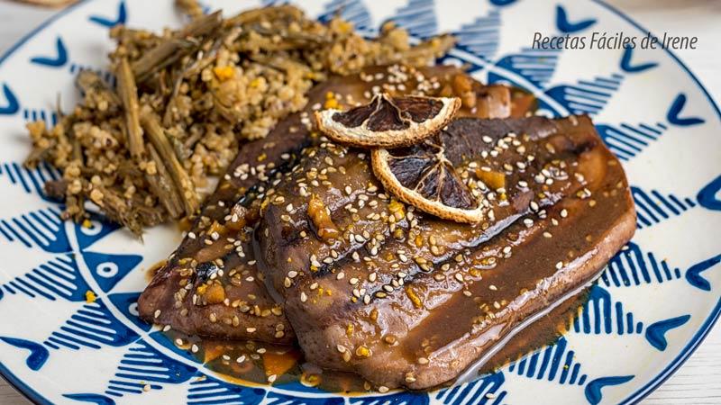 receta de pescado filetes de atun con salsa de naranja y soja