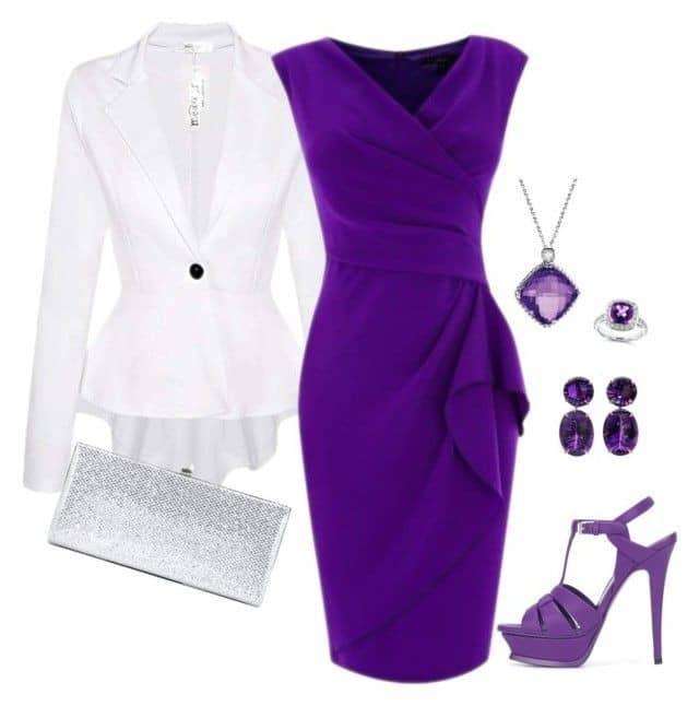 combinar vestido morado para fiesta