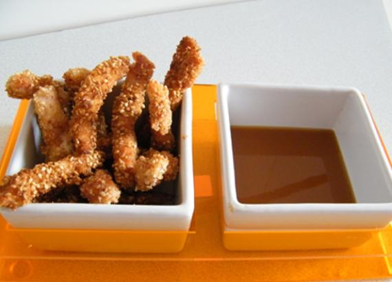 Tiras de pavo con sésamo