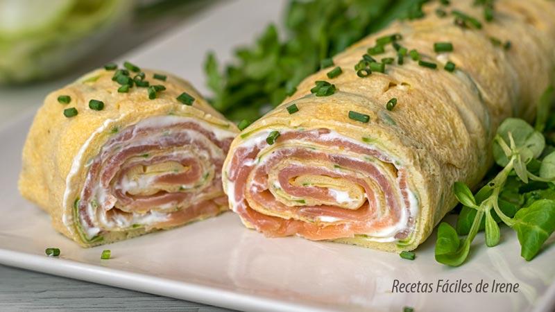 rollo salado de calabacin relleno de salmon y queso paso a paso