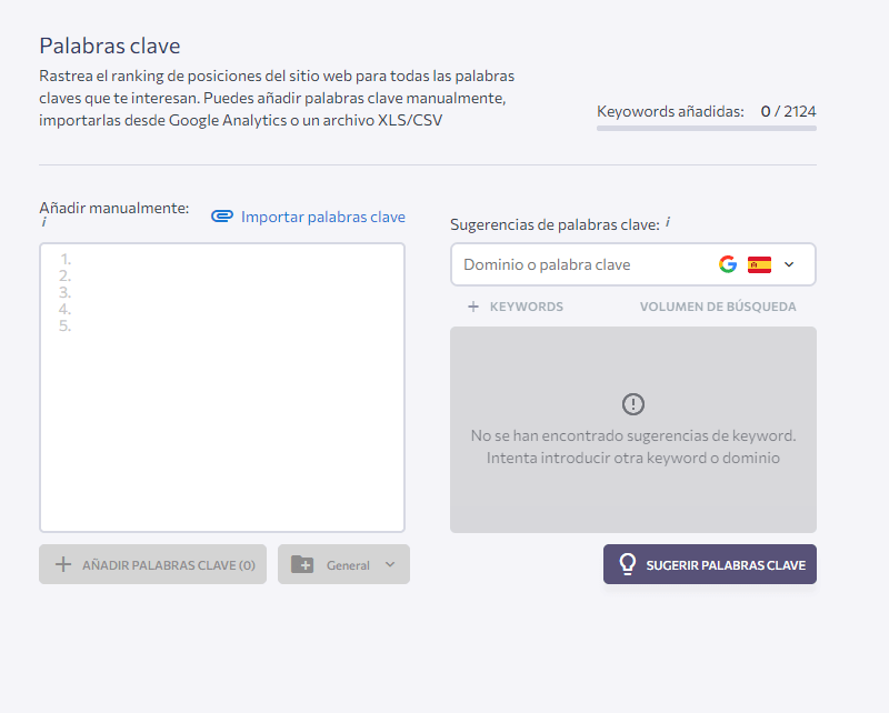 seranking añadir palabras clave