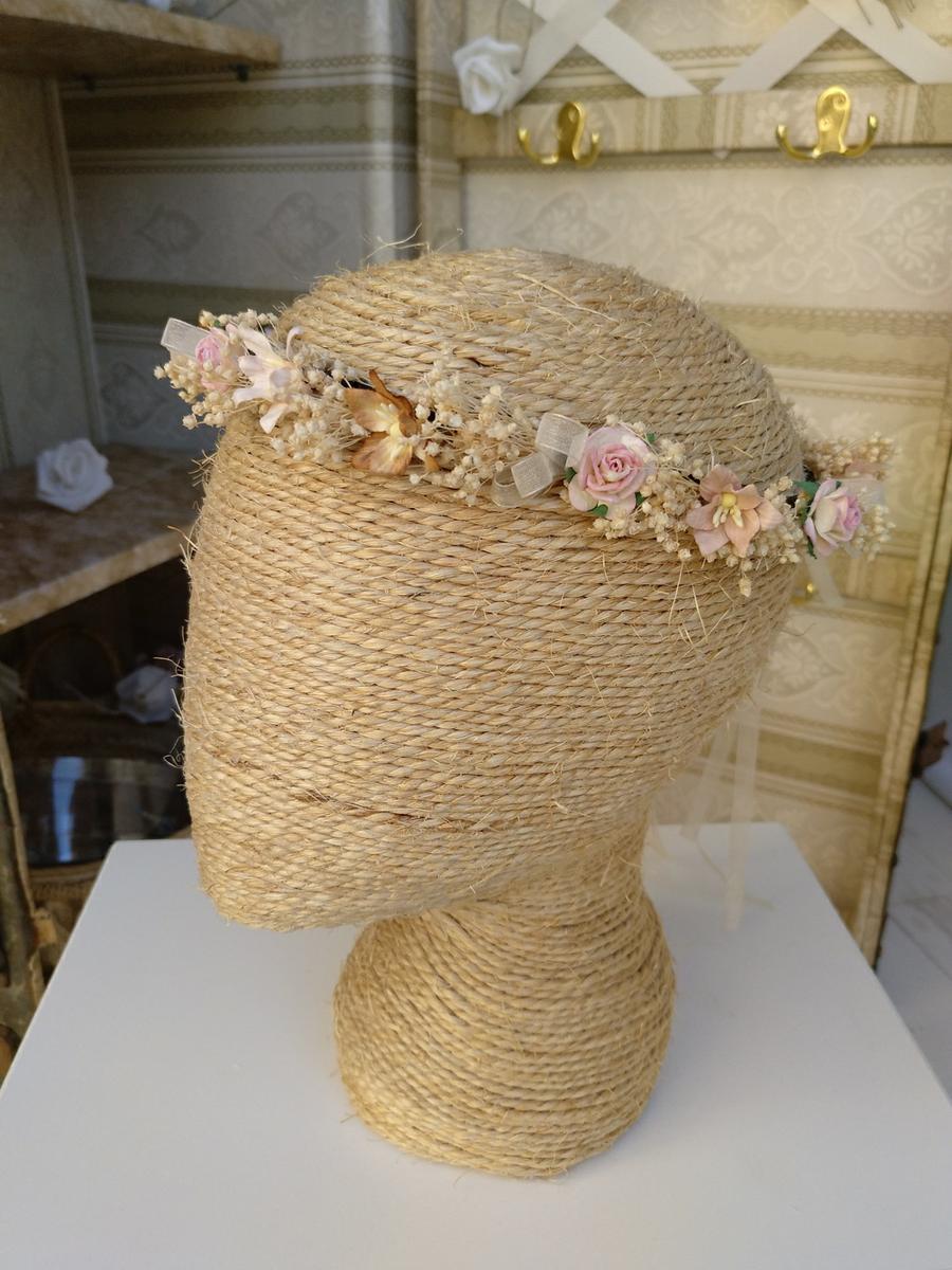 Corona floral rosa y tostado LAILA