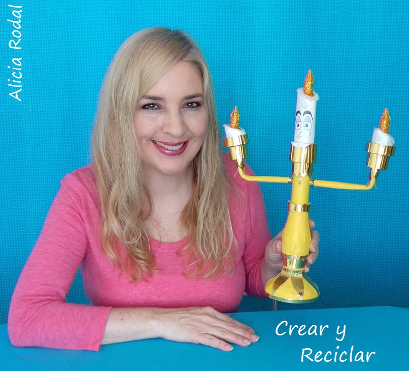 Manualidades hechas con materiales reciclados para hacer personajes de la bella y la bestia, la rosa encantada, Lumiere y Ding Dong. DIY