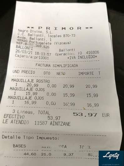 ticket compra inglot cosmetics en primor