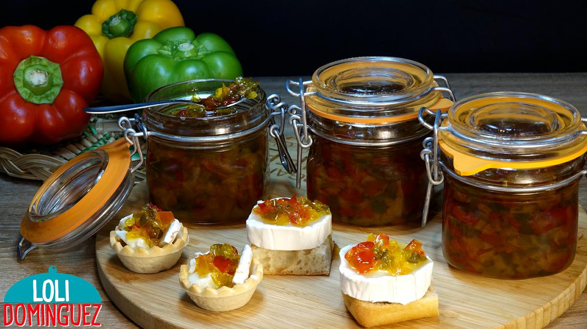 MERMELADA DE PIMIENTOS TRICOLOR. Una receta fácil que te va a encantar, esta mermelada es ideal para servirla de acompañamiento de pescado como el bacalao u otro pescado de sabor fuerte, para el confité de pato, la carne de cerdo o caza, para una tabla de quesos en canapés etc
