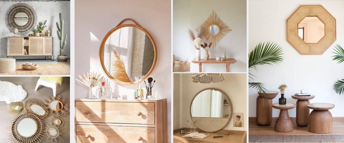 Espejos de madera, bambú o fibras vegetales