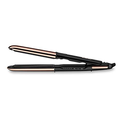 BaByliss ST481E Pure Metal Plancha de pelo profesional 2 en 1, alisa y ondula, con efecto TOP COAT, ajustes de temperatura de 150º a 230ºC, función iónica, Negro/ Oro rosa