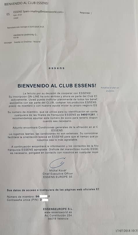 email bienvenida essens cosmetics distribuidora