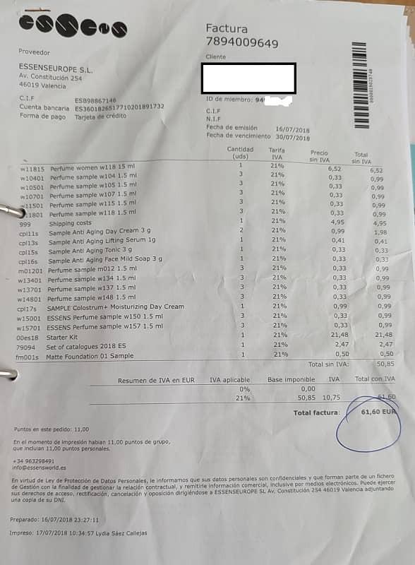 comisiones precios factura distribuidora essens españa