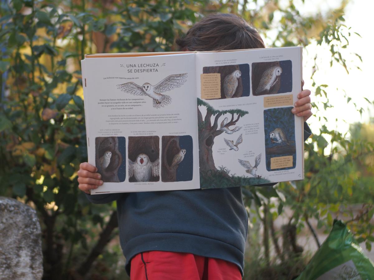 Niño abriendo el libro "con calma" para mostrarlo